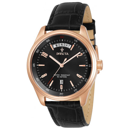 Invicta Men's Quartz Watch - Vintage Day-Date Black Leather Strap | 31260 ,