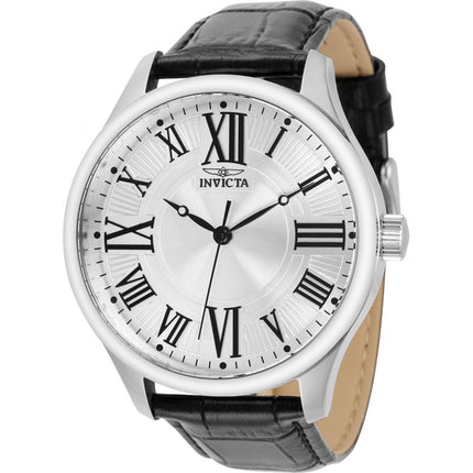 Invicta Men's Quartz Watch - Vintage Silver Tone Dial Black Leather Strap | 35138 ,