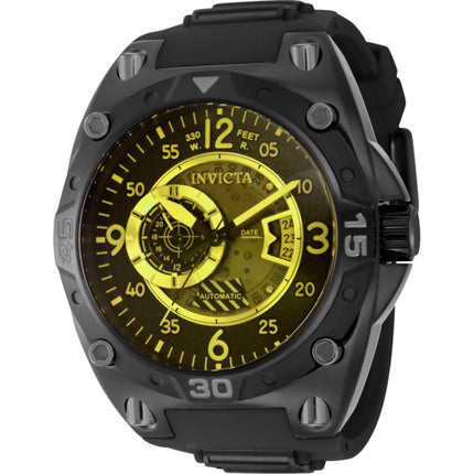 Invicta Men's Watch - Aviator Automatic Yellow Dial Gunmetal and Black Strap | 40288 ,