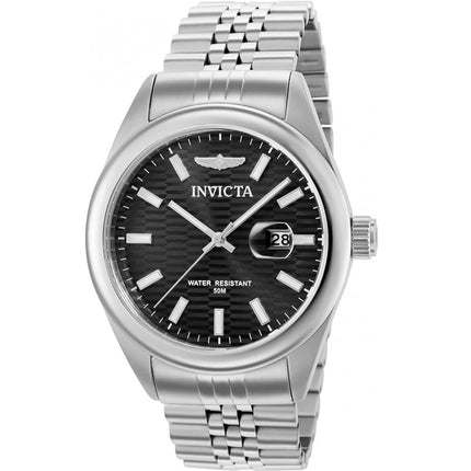 Invicta Men's Watch - Aviator Black Dial Silver Steel Bracelet Date Display | 38409 ,
