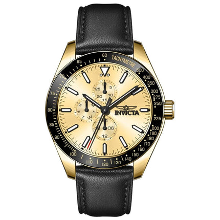 Invicta Men's Watch - Aviator Chronograph Gold Tone Dial Black Leather Strap | 38979 ,