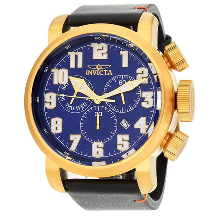 Invicta Men's Watch - Aviator Yellow Gold Case Black Leather Strap | 31684 ,