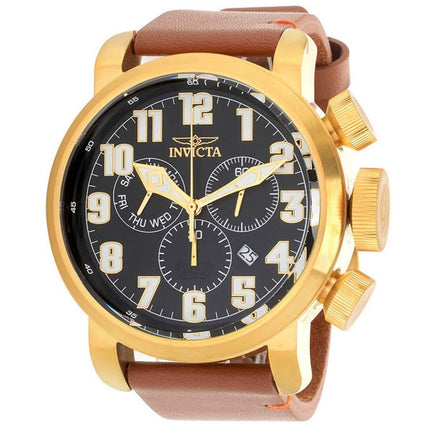 Invicta Men's Watch - Aviator Yellow Gold Case Brown Leather Strap | 31683 ,