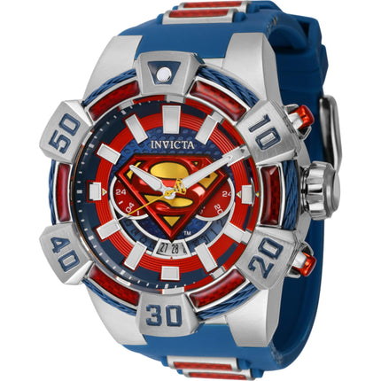 Invicta Men's Watch - DC Comics Superman Silver Steel Case Blue Rubber Strap | 41075 ,