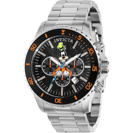 Invicta Men's Watch - Disney Goofy Quartz Chronograph Black Dial SS Bracelet | 39055 ,
