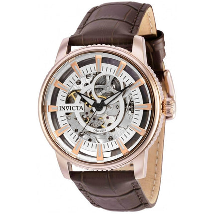 Invicta Men's Watch - Objet D Art Silver Tone Skeleton Dial Brown Strap | 30924 ,