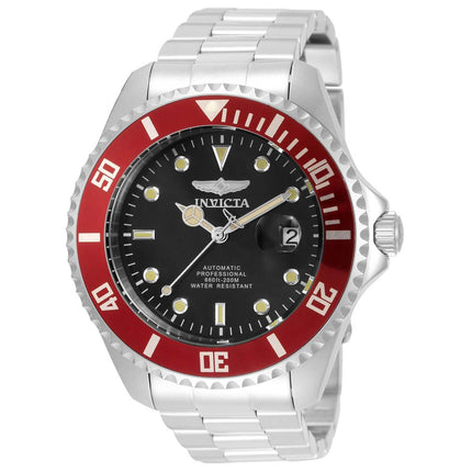 Invicta Men's Watch - Pro Diver Black Dial Red Bezel Silver Tone Bracelet | 35854 ,