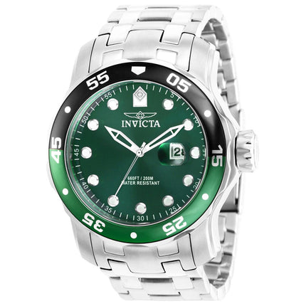 Invicta Men's Watch - Pro Diver Green Dial Silver SS Bracelet Rotating Bezel | 39093 ,