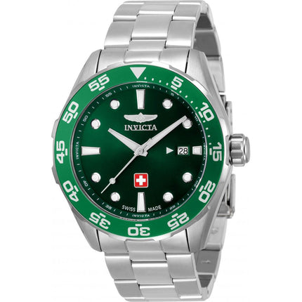 Invicta Men's Watch - Pro Diver Quartz Green Dial SS Bracelet Rotating Bezel | 33454 ,