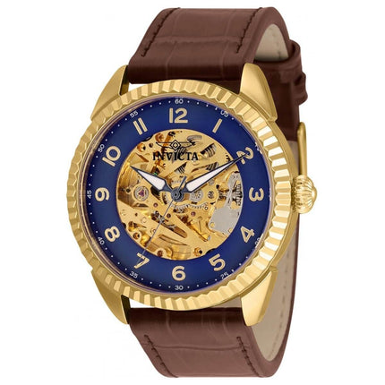 Invicta Men's Watch - Specialty Blue and Gold Tone Skeleton Dial Brown Strap | 36564 ,