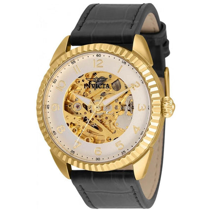 Invicta Men's Watch - Specialty White and Gold Tone Skeleton Dial Black Strap | 36562 ,