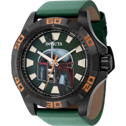 Invicta Men's Watch - Star Wars Boba Fett Black Case Green Leather Strap | 44160 ,