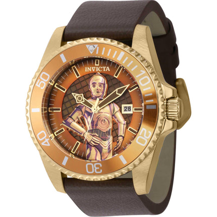 Invicta Men's Watch - Star Wars C-3PO Quartz Brown Genuine Leather Strap | 44159 ,