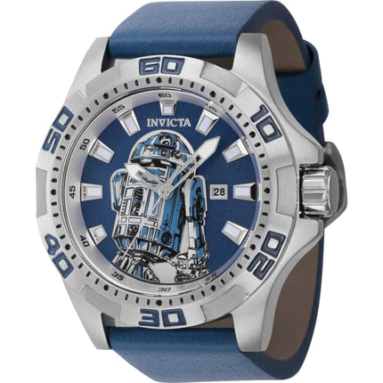Invicta Men's Watch - Star Wars R2-D2 Quartz Round Blue Dial Leather Strap | 44163 ,
