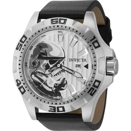 Invicta Men's Watch - Star Wars Stormtrooper Silver Dial Black Leather Strap | 44162 ,