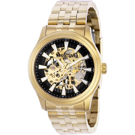 Invicta Men's Watch - Vintage Black and Gold Semi Skeleton Dial SS Bracelet | 37967 ,