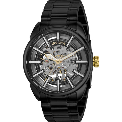 Invicta Men's Watch - Vintage Black and Silver Semi Skeleton Dial Bracelet | 37927 ,