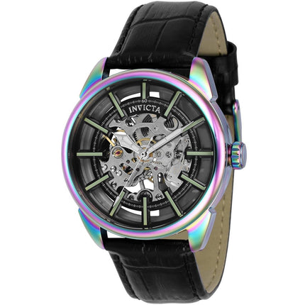 Invicta Men's Watch - Vintage Black and Silver Tone Semi Skeleton Dial Strap | 37924 ,