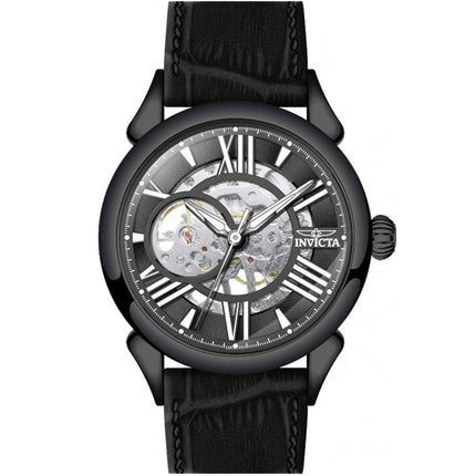 Invicta Men's Watch - Vintage Black and Silver Tone Semi Skeleton Dial Strap | 38164 ,