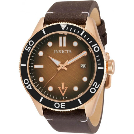 Invicta Men's Watch - Vintage Date Dark Brown Leather Strap Rotating Bezel | 33517 ,