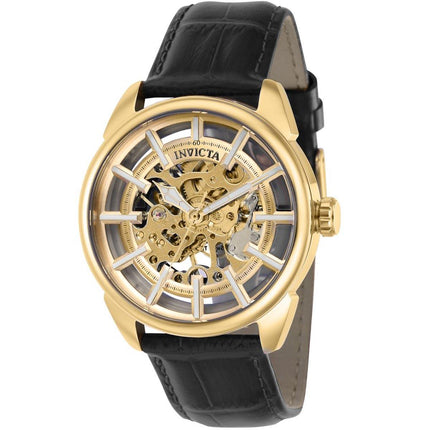 Invicta Men's Watch - Vintage Gold Semi Skeleton Dial Genuine Leather Strap | 37889 ,