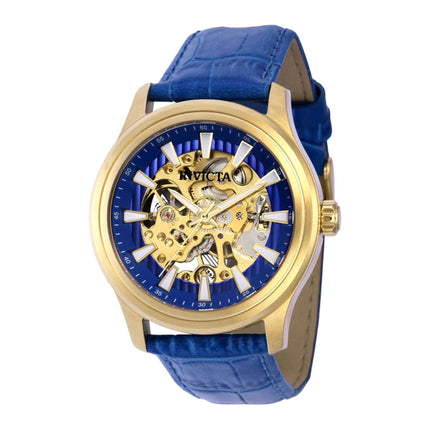 Invicta Men's Watch - Vintage Mechanical Blue Skeleton Dial Leather Strap | 37958 ,