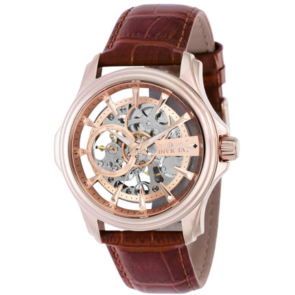 Invicta Men's Watch - Vintage Mechanical Skeleton Dial Brown Leather Strap | 37950 ,