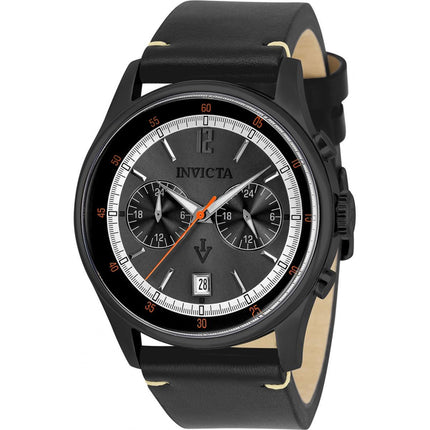 Invicta Men's Watch - Vintage Quartz Black and Silver Dial Leather Strap | 33510 ,