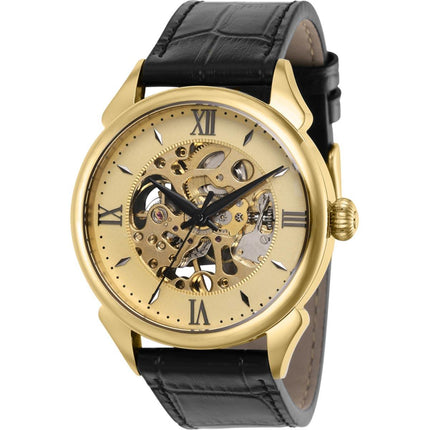 Invicta Men's Watch - Vintage Semi Mechanical Semi Skeleton Dial Black Strap | 38167 ,
