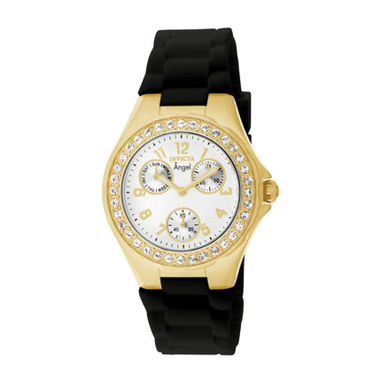Invicta Women's Chrono Watch - Angel White Dial Yellow Gold Case Black Strap | 1643 ,