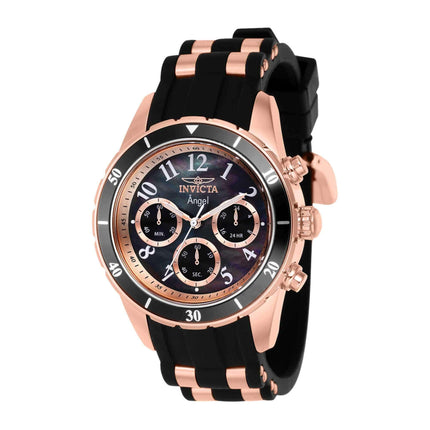 Invicta Women's Chronograph Watch - Angel Black and Rose Gold Strap Quartz | 38756 ,