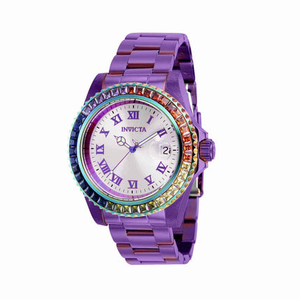 Invicta Women's CZ Watch - Angel Swiss Quartz Silver Dial Purple Bracelet | 40232 ,