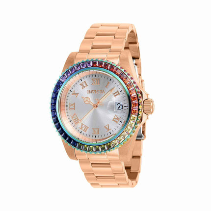 Invicta Women's CZ Watch - Angel Swiss Quartz Silver Dial Rose Gold Steel | 40230 ,