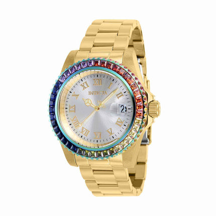 Invicta Women's CZ Watch - Angel Swiss Quartz Silver Dial Yellow Gold Steel | 40229 ,
