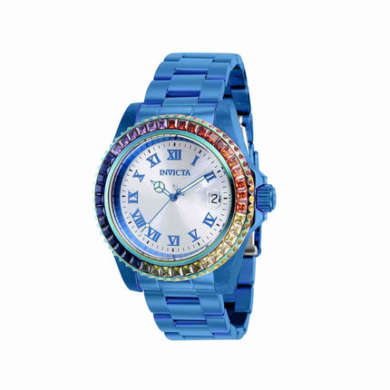 Invicta Women's CZ Watch - Angel Swiss Quartz Silver Tone Dial Blue Bracelet | 40231 ,