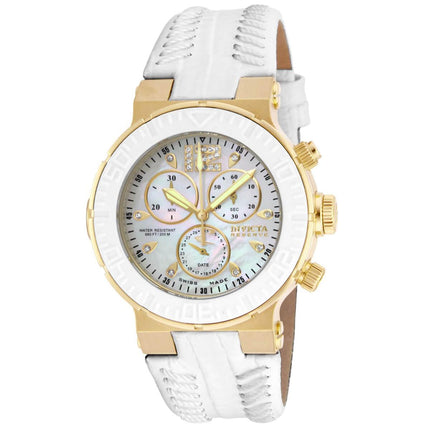 Invicta Women's Diamond Watch - Ocean Reef Yellow Gold Case White Strap | 10729 ,