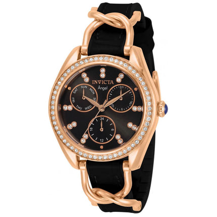 Invicta Women's Quartz Watch - Angel Black and Rose Gold Strap Crystal | 31207 ,