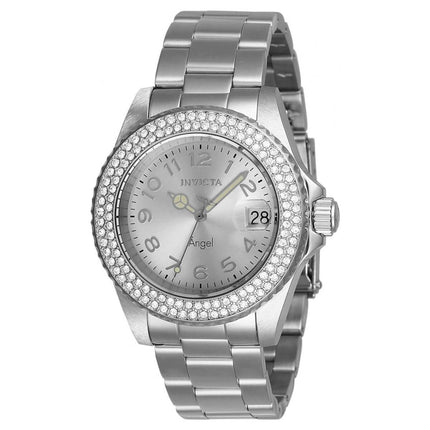 Invicta Women's Quartz Watch - Angel Crystal Bezel Silver Tone Dial Bracelet | 28672 ,