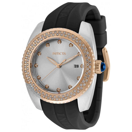 Invicta Women's Quartz Watch - Angel Crystal Bezel Two Tone Case Black Strap | 36066 ,