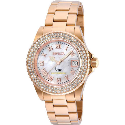 Invicta Women's Quartz Watch - Angel Crystal White MOP Dial Rose Gold Bracelet | 24615 ,