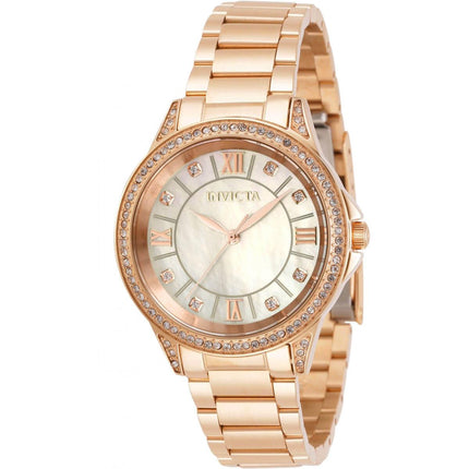 Invicta Women's Quartz Watch - Angel Crystal White MOP Dial Rose Gold Bracelet | 30930 ,