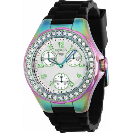Invicta Women's Quartz Watch - Angel Date-Day White Dial Black Rubber Strap | 38750 ,