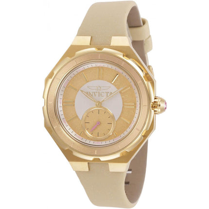 Invicta Women's Quartz Watch - Angel Gold Tone Dial Light Yellow Satin Strap | 31666 ,