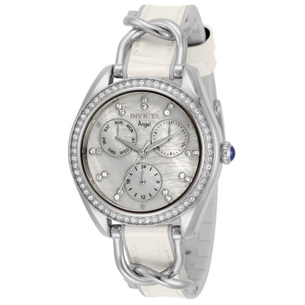 Invicta Women's Quartz Watch - Angel MOP Dial Silver and White Strap Crystal | 31205 ,