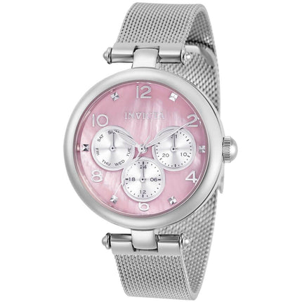 Invicta Women's Quartz Watch - Angel Pink Dial Silver Tone Mesh Bracelet | 31525 ,