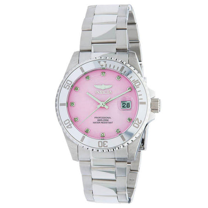 Invicta Women's Quartz Watch - Angel Pink MOP Dial Silver Bracelet Diamond | 30940 ,