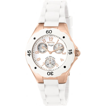 Invicta Women's Quartz Watch - Angel Rotating Bezel White and Silver Dial Strap | 0716 ,