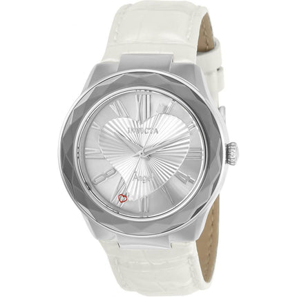 Invicta Women's Quartz Watch - Angel Silver Tone Dial White Leather Strap | 22539 ,