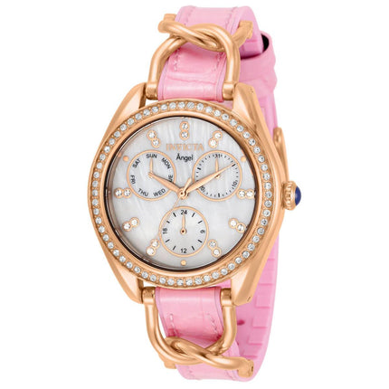 Invicta Women's Quartz Watch - Angel White MOP Dial Pink Leather Strap Crystal | 31190 ,