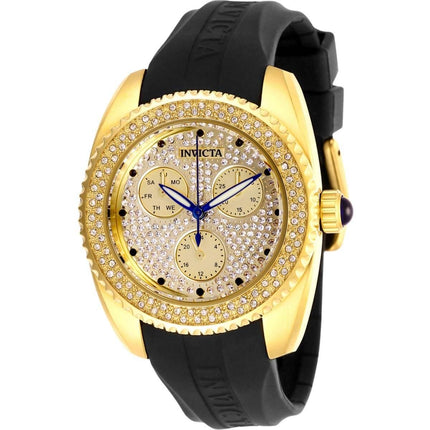 Invicta Women's Quartz Watch - Angel Yellow Gold Case Black Rubber Strap | 28485 ,